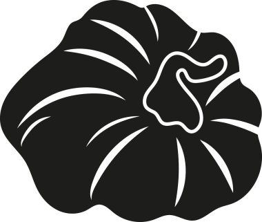 Geleneksel sonbahar tasarımları için dekoratif beyaz çizgileri olan siyah yuvarlak balkabağı logosu