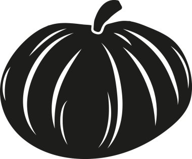 Sonbahar temalı tasarımlar için kuyruklu ve dekoratif beyaz çizgileri olan siyah yuvarlak balkabağı logosu