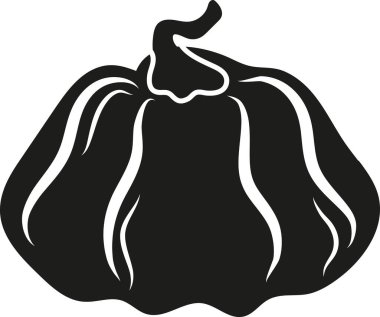 Sonbahar temalı tasarımlar için üzerinde kuyruk ve beyaz çizgiler olan siyah yuvarlak kavisli balkabağı logosu