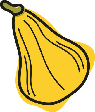 Çizgi film karalama tarzında uzun sarı bir balkabağı ikonu. Sonbahar tatilleri, reklamlar ve mevsimlik ambalajlar için.