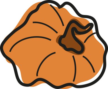 Sonbahar tatilleri, reklamlar ve mevsimsel ambalajlar için çizgi film karalama tarzında yuvarlak turuncu balkabağı ikonu.