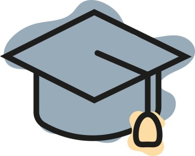 Okul baskısı, tekstil veya diğer çeşitli tasarımlar için basit mezuniyet başlığı simgesi, çizgi sanat tarzı ve soyut renk noktalarını birleştirme