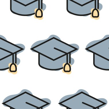 Okul baskısı, tekstil veya diğer çeşitli tasarımlar için, çizgi sanatı tarzı ve soyut renk noktalarını birleştiren mezuniyet başlığı simgesi deseni