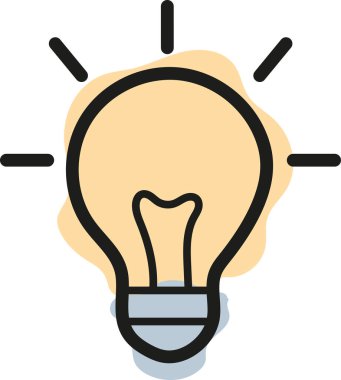 Okul baskısı, tekstil veya diğer çeşitli tasarımlar için, çizgi sanatı ve soyut renk noktalarını birleştiren basit orjinal ampul simgesi