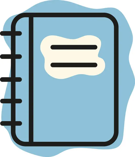 Notlar, satır sanatı tarzı ve soyut renk noktalarının birleştirilmesi, okul baskısı, tekstil veya diğer çeşitli tasarımlar için basit bir mavi not defteri simgesi
