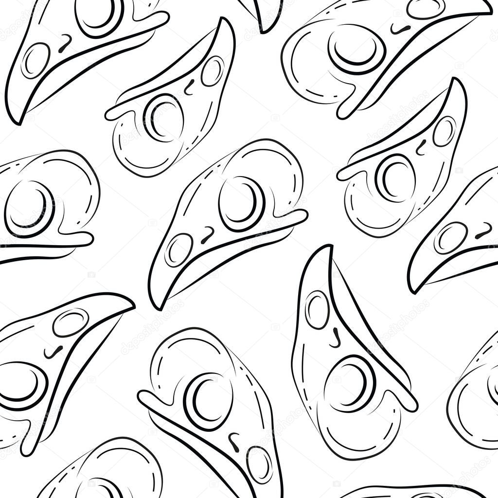 Seamless pattern with bird skull icon in line art style drawn with various outlines, suitable for gothic or Halloween designs