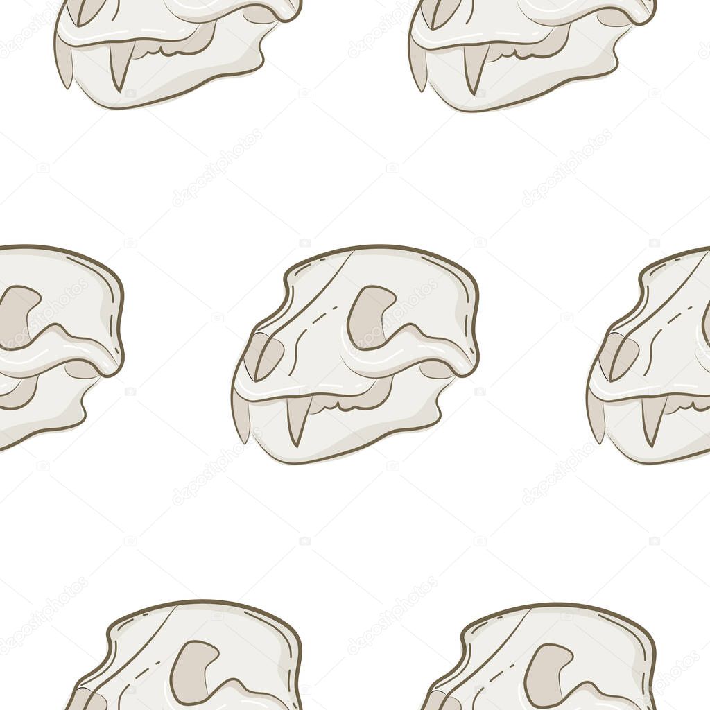 Pattern with colorful icon of animal skulls in light color with hollows and various cracks, suitable for gothic or Halloween designs