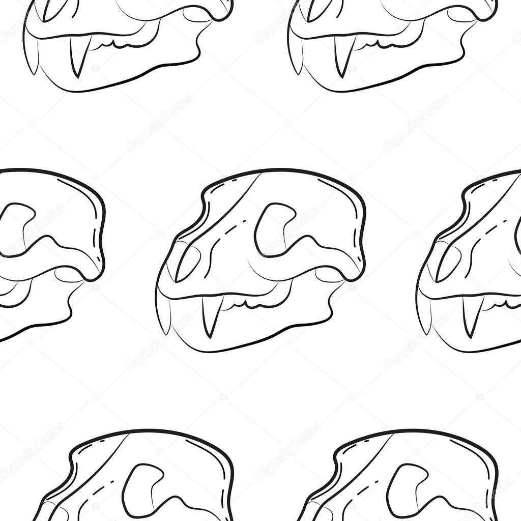 Pattern with skull icon animal heads in line art style drawn with various contours, suitable for gothic or Halloween designs
