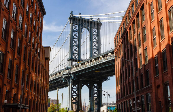 Iconic view of the Manhattan Bridge in Dumbo Brooklyn