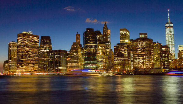 Manhattan skyline at blue hour