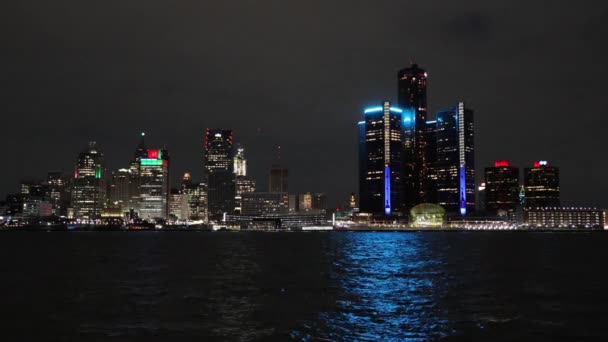 ウィンザー オンから見た夜のデトロイトのスカイライン — ストック動画