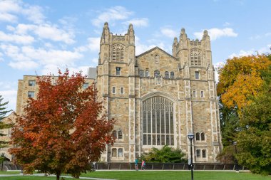 Ann Arbor, MI - 15 Ekim 2022: Michigan Üniversitesi Hukuk Fakültesi 'nde sonbahar renkleri