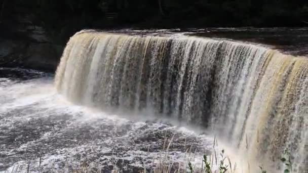 Agua Corriendo Sobre Las Cataratas Tahquamenon Michigan — Vídeos de Stock