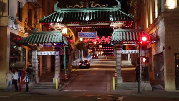 Eingang Chinatown San Francisco Bei Nacht — Stockvideo