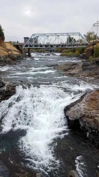 stock image Waterfall in downtown Spokane on an overcast autumn day