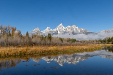 Schwabacher 'ın inişinde Grand Tetons yansıması.