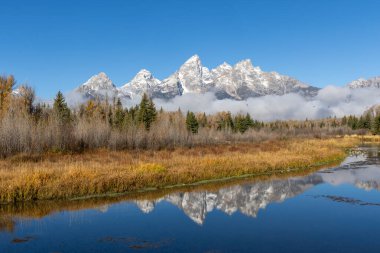 Schwabacher 'ın inişinde Grand Tetons yansıması.