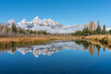 Schwabacher 'ın inişinde Grand Tetons yansıması.