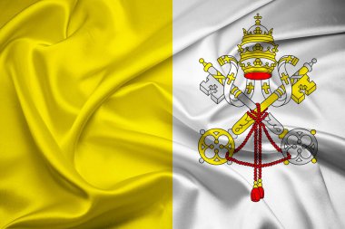 Vatikan 'ın bayrağı, Vatikan Şehir Bayrağı, Vatikan' ın ulusal sembolü. Vatikan 'ın kumaş ve doku bayrağı.