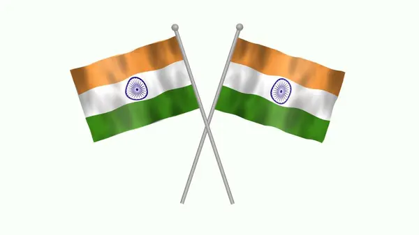 Crossed Table Flag of India, India Crossed Table flag waving in wind on White Background. India Flag, Flag of India.