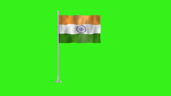 Pole Flag of India, India Pole flag waving in wind on Green Background. India Flag, Flag of India.