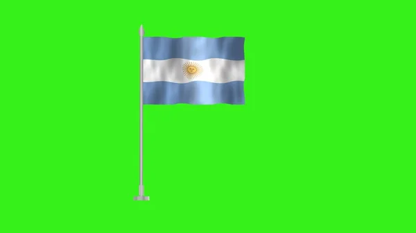 Pole Flag of Argentina, Argentina Pole flag waving in the wind on Green Background. Argentina Flag, Flag of Argentina.