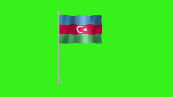 Pole Flag of Azerbaijan, Azerbaijan Pole flag waving in wind on Green Background. Azerbaijan Flag, Flag of Azerbaijan.