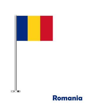 Romanya bayrağı, Romanya bayrağı, Romanya ülkesinin ulusal sembolü. Romanya bayrağı beyaz ekranda izole edildi.