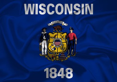 Wisconsin bayrağı, Wisconsin bayrağı, ABD eyaleti Wisconsin bayrağı, ABD, Wisconsin kumaş bayrağı.
