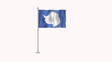 Antarktika bayrağı, Antarktika 'nın kutup bayrağı beyaz ekranda, Antarktika 3D animasyon bayrağı rüzgarda dalgalanan beyaz arka planda izole edilmiş. 