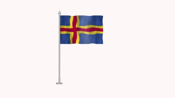 Flagga Åland Pole Flagga Åland Vit Skärm Åland Animation Flagga — Stockvideo