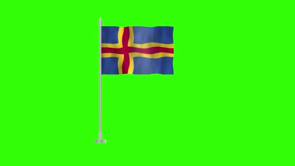 Flagga Åland Pole Flagga Åland Grön Skärm Kroma Nyckel Åland — Stockvideo
