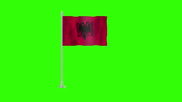Flag Albania Pole Flag Albania Green Screen Chroma Key Albania — Stock Video