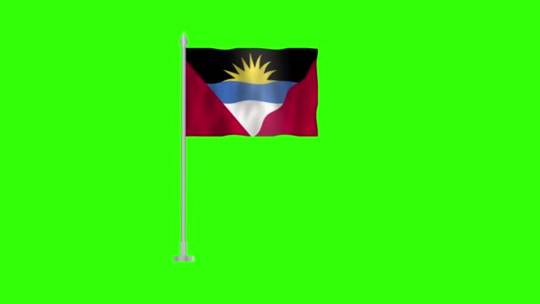 安提瓜和巴布达国旗 绿色屏幕彩色键上的安提瓜和巴布达北极旗 安提瓜和巴布达3D动画旗在绿色背景上的风中飘扬 — 图库视频影像