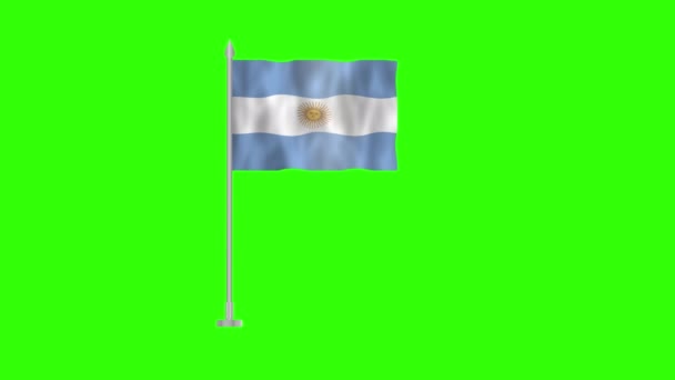 アルゼンチンの旗 緑色のクロマキー上のアルゼンチンのポールフラグ 緑の背景で隔離された風に振るアルゼンチン3Dアニメーションフラグ — ストック動画