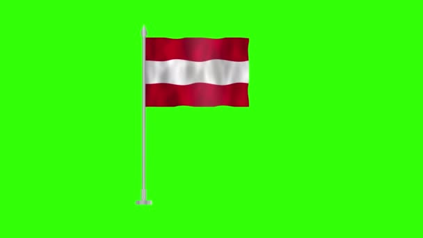 オーストリアの旗 グリーンスクリーンクロマキー上のオーストリアのポールフラグ グリーンバックグラウンドで孤立した風に振るオーストリアの3Dアニメーションフラグ — ストック動画