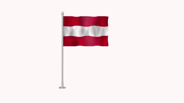オーストリアの旗 ホワイトスクリーン上のオーストリアのポールフラグ オーストリアの3Dアニメーションフラグが白い背景に孤立した風に振る — ストック動画