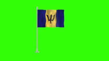 Barbados bayrağı, yeşil ekran krom anahtarı üzerinde Barbados bayrağı, rüzgarda dalgalanan Barbados 3D animasyon bayrağı yeşil arkaplanda izole edilmiş. 