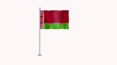 Beyaz perdede Belarus bayrağı, Beyaz perdede Belarus 'un kutup bayrağı, rüzgarda dalgalanan 3 boyutlu animasyon bayrağı beyaz zeminde izole edilmiş.. 