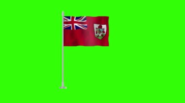 Bermuda bayrağı, yeşil ekran krom anahtarı üzerinde Bermuda bayrağı, Bermuda 3D animasyon bayrağı rüzgarda dalgalanan yeşil arka planda izole edilmiş. 