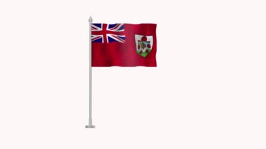 Bermuda bayrağı, Bermuda 'nın kutup bayrağı beyaz ekranda, Bermuda 3D animasyon bayrağı rüzgarda dalgalanıyor beyaz arka planda izole edilmiş. 