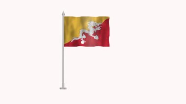 Bhutan bayrağı, Bhutan 'ın kutup bayrağı beyaz ekranda, Butan 3D animasyon bayrağı rüzgarda dalgalanıyor beyaz zeminde izole edilmiş.. 