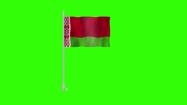 ベラルーシの旗 緑色のクロマキー上のベラルーシのポールフラグ 緑の背景で隔離された風に振るベラルーシの3Dアニメーションフラグ — ストック動画