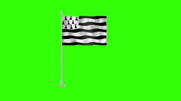Vlajka Brittany Vlajka Bretaně Zelené Obrazovce Chroma Key Brittany Animace — Stock video