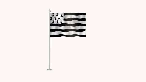 Flagge Der Bretagne Polfahne Der Bretagne Auf Weißer Leinwand Bretagne — Stockvideo