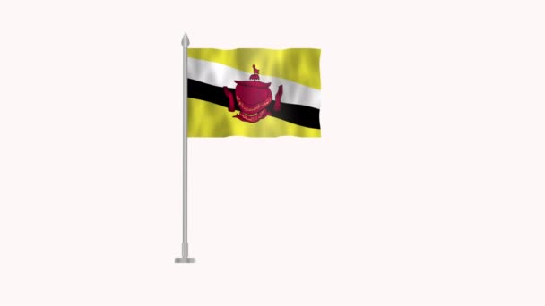 Vlag Van Brunei Pole Vlag Van Brunei Wit Scherm Brunei — Stockvideo