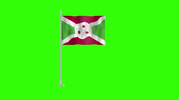 Vlajka Burundi Vlajka Tyče Burundi Zelené Obrazovce Chroma Key Burundi — Stock video
