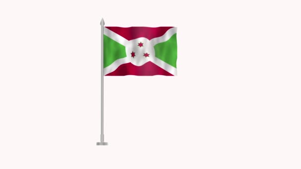 Flag Burundi Pole Flag Burundi White Screen Burundi Animation Flag — Stock Video