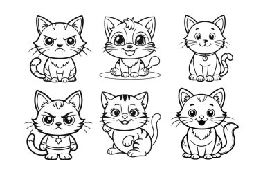Kawaii kedi boyama sayfası - yaratıcı eğlence için büyüleyici ve basit satır sanatı, siyah ve beyaz vektör illüstrasyonu