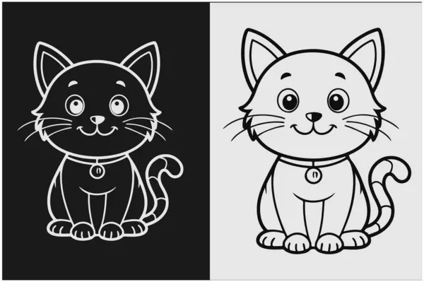 stock vector Kawaii cat coloring page - charming and simple line art for creative fun, black and white vector illustration